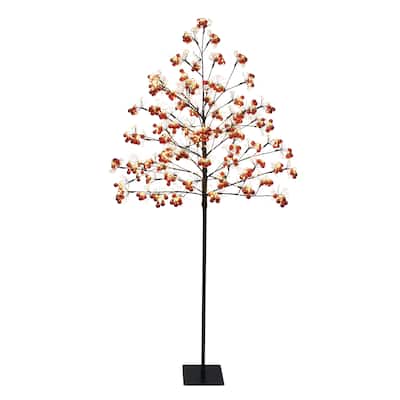Puleo International 6' Pre-Lit Twig Tree with LED Warm White Lights and Red Ornaments
