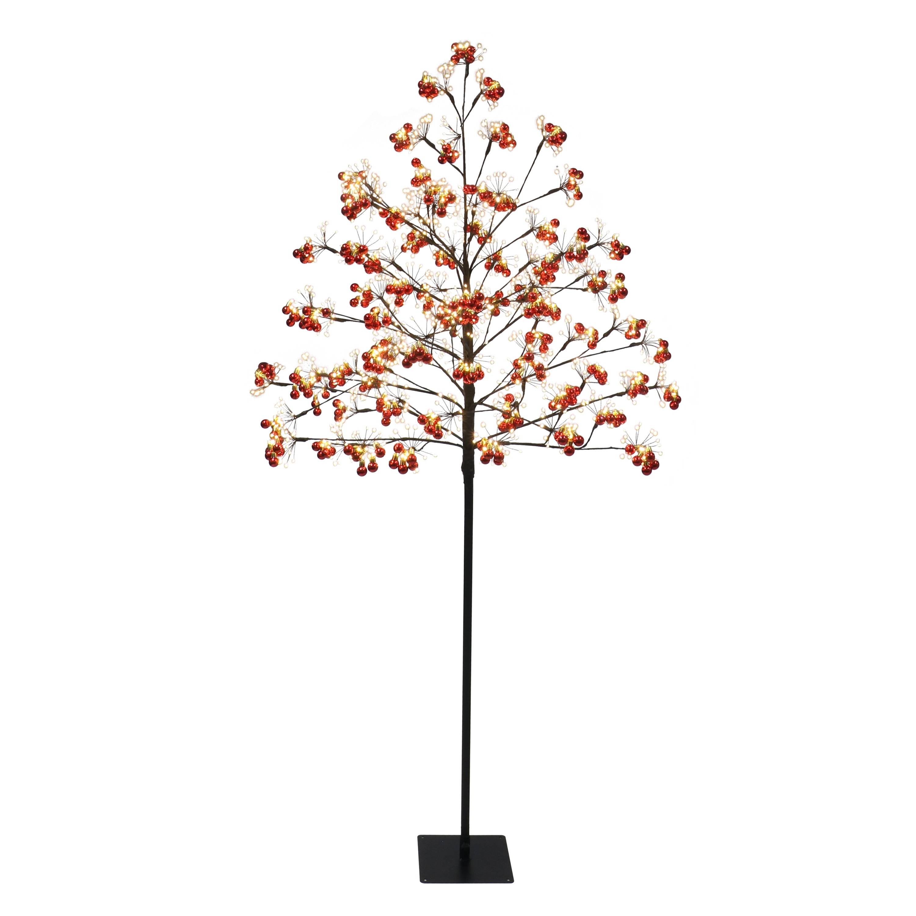 Puleo International 6' Pre-Lit Twig Tree with LED Warm White Lights and Red Ornaments