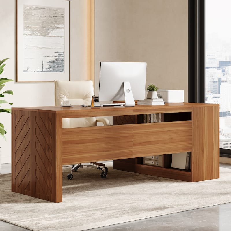 78.7" L-Shaped Executive Desk, Large Home Office Corner Desk with 2 File Drawers & Storage Shelves