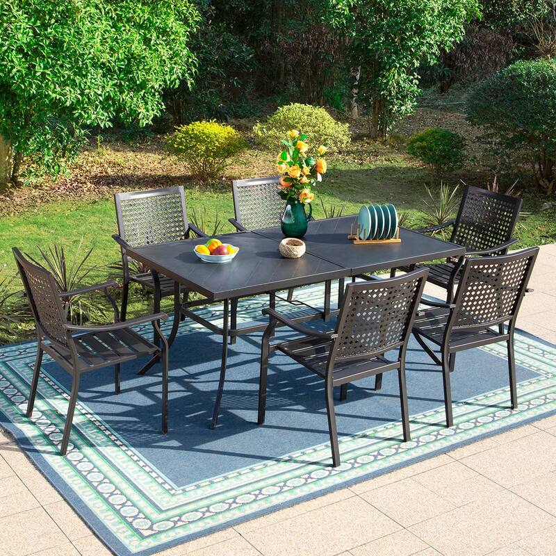 MAISON ARTS 7-Piece Patio Dining Set Metal E-coating & Stackable Patio Dining Chairs