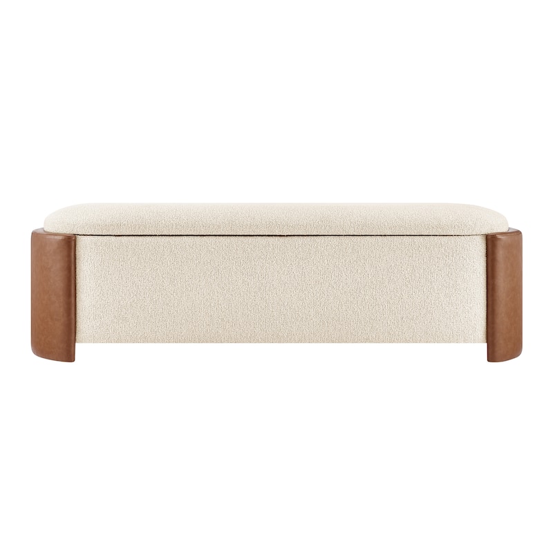 NPD Furniture Alyssa Boucle/Faux Leather Storage Bench
