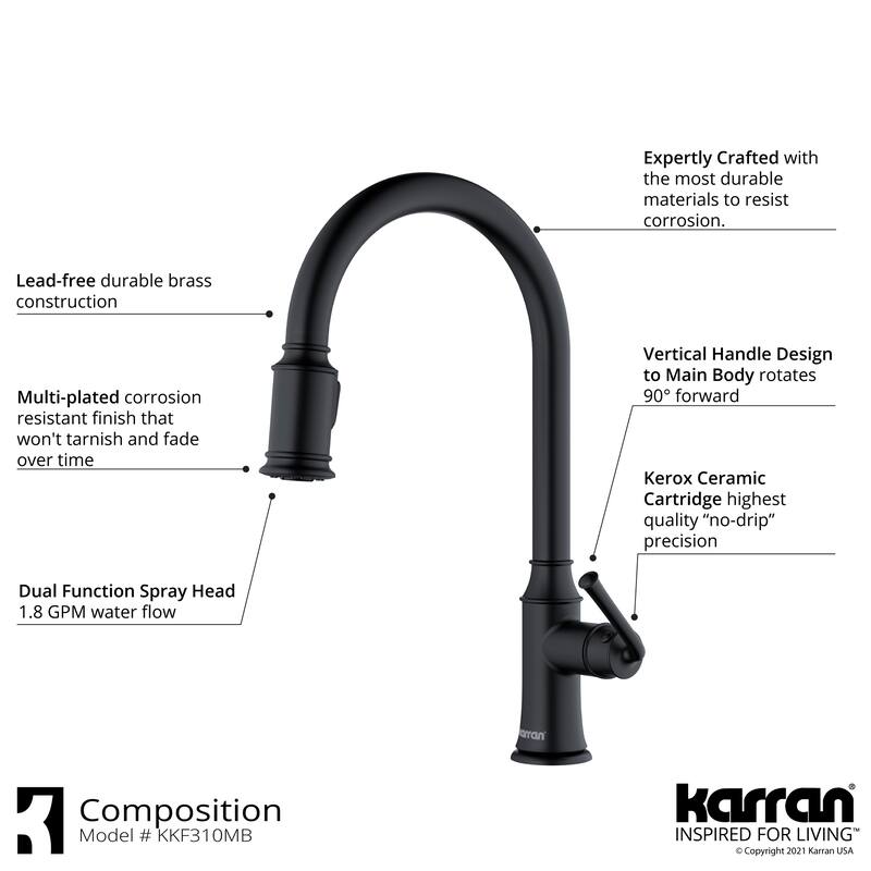 Karran Auburn One-Handle Pull Down Dual Function Sprayer Kitchen Faucet