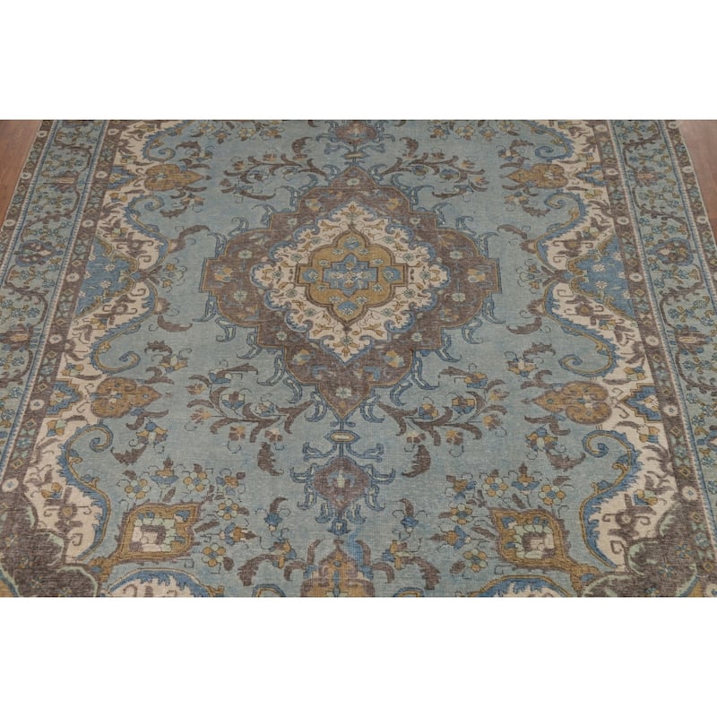 Traditional Tabriz Persian Rug Hand-Knotted Floral Wool Carpet - 9'6"x 12'9"