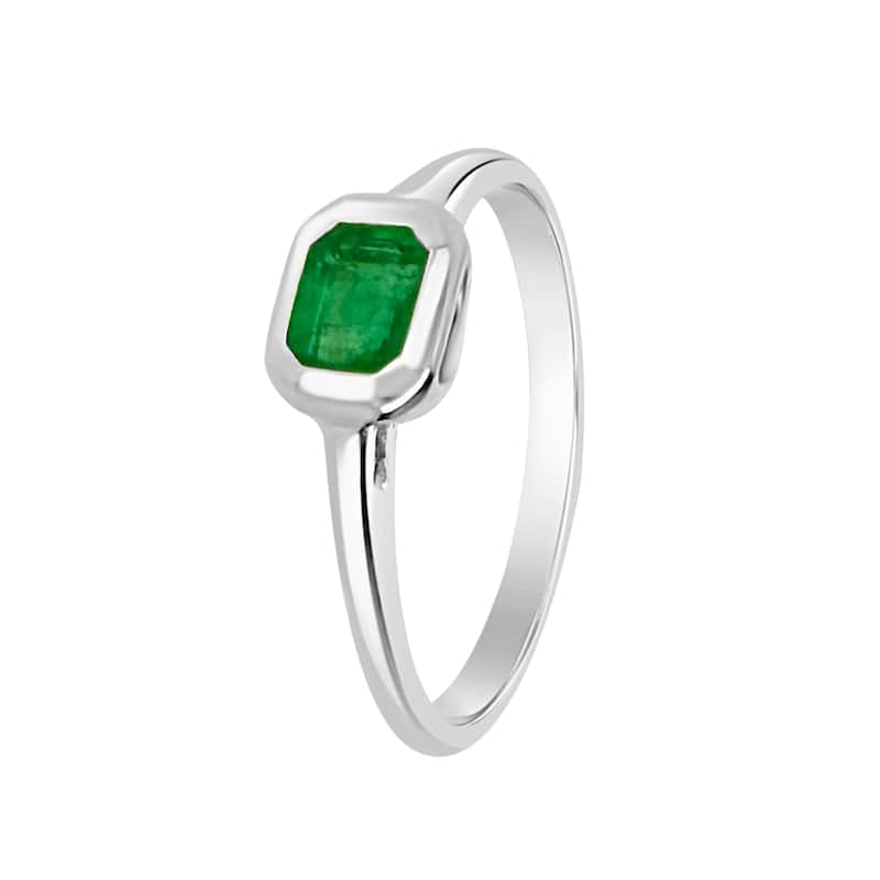 Auriya 14k Gold Emerald-Cut Emerald Bezel Solitaire Ring
