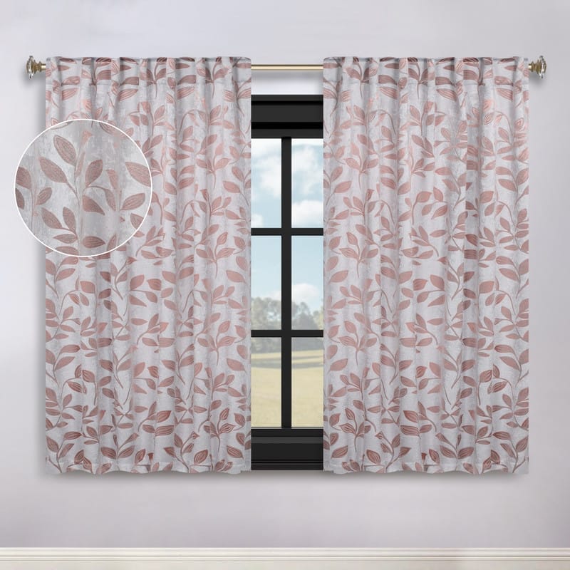 Superior Leaves Machine Washable Room Darkening Curtains with Back Tabs, Set of 2