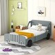preview thumbnail 20 of 25, Twin Size Car-Shaped Platform Bed Frame w/ Wheels Creative Trundle Bed for Kids, Teens No Box Spring Needed, Easy Assembly