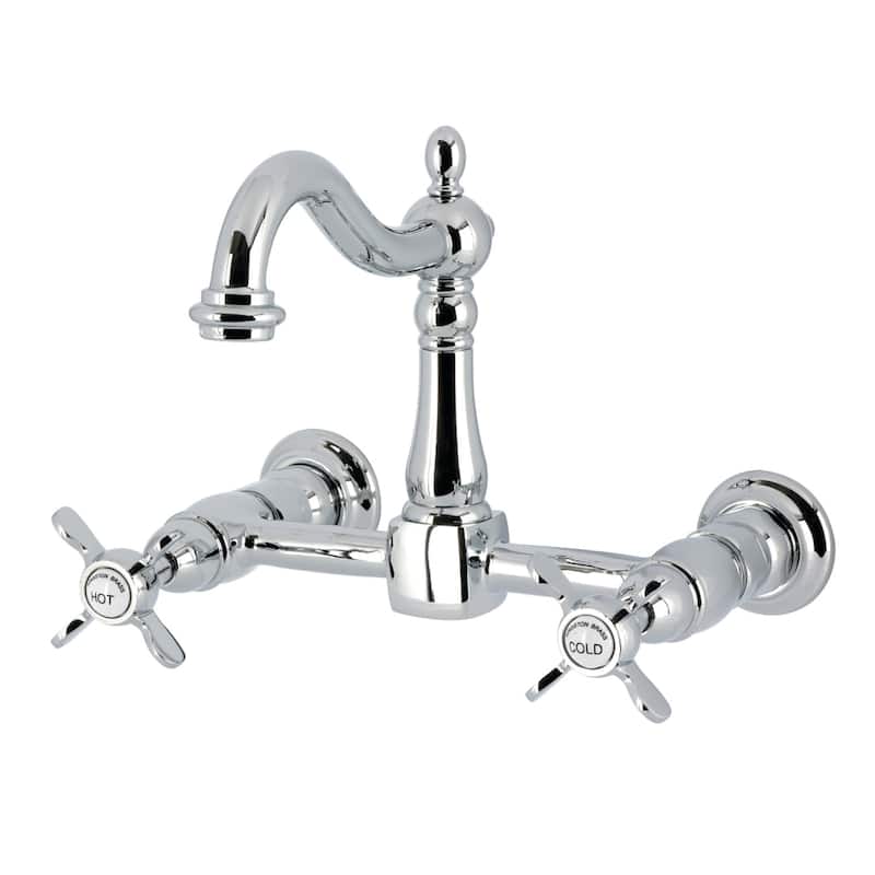 Kingston Brass Essex Double-Handle Wall-Mount Pre-Rinse Bridge Kitchen Faucet - Polished Chrome