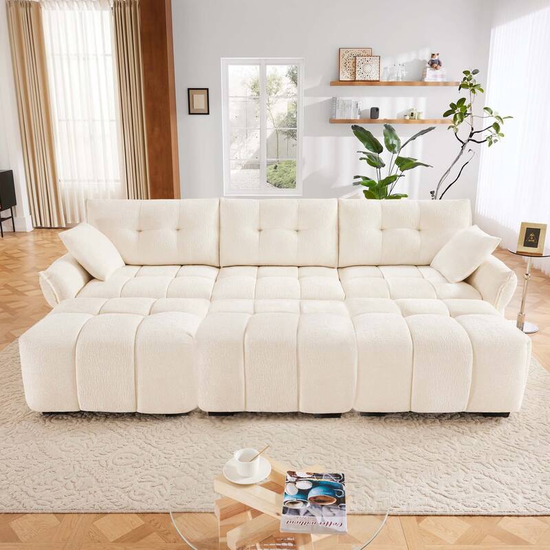 3-Seater Modular Sofa with 3 Ottomans & Pillows