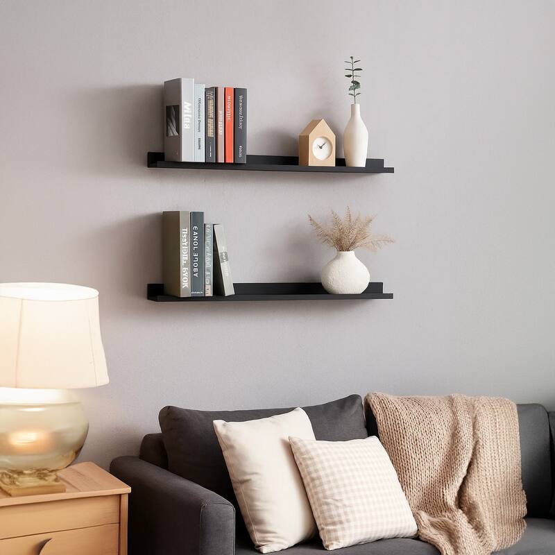 Yuli Modern Wall Shelf Set of 4, Raised Ledge Design, Black MDF 39 Inch