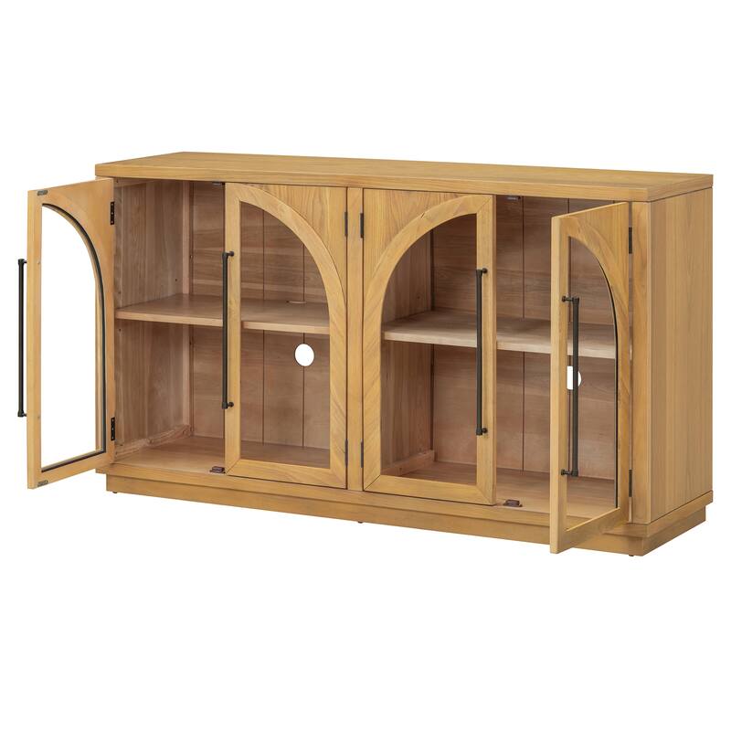 4-Door Large Storage Buffet Cabinet with Glass Doors and Adjustable Shelves