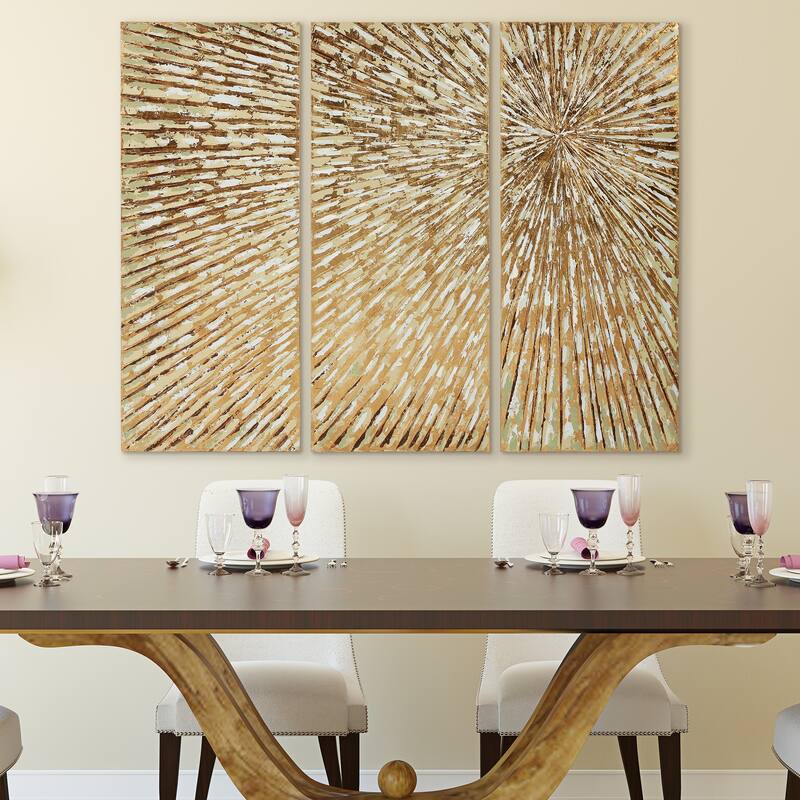 Sunshine Textured Metallic Hand Painted Canvas Wall Art Set of 3