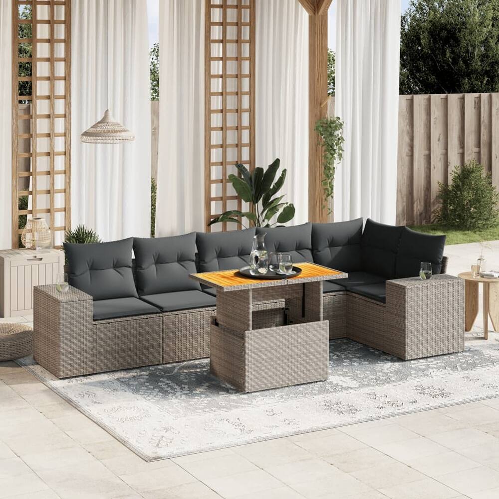 vidaXL Patio Sofa Set with Cushions Table and Modular Sofas 7 Piece Poly Rattan