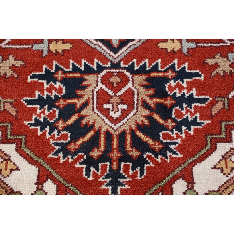 Hand Knotted Oriental 100% Wool Carpet Traditional Medallion Oranges & Rust Heriz (serapi) Area Rug - 11' 10'' X 9' 0''