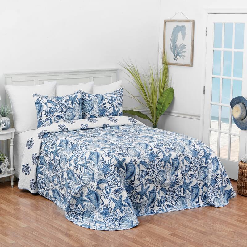Blue Coast Shells Twin Bedspread