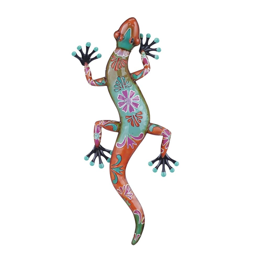 Metal Animal Indoor Outdoor Floral Patterned Home Wall Decor - Blue, Orange, Multi Colored - Roche River Decor