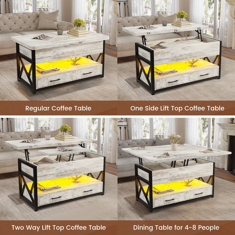 Coffee Table Lift Top 2 Drawers Hidden Compartment for Living Room