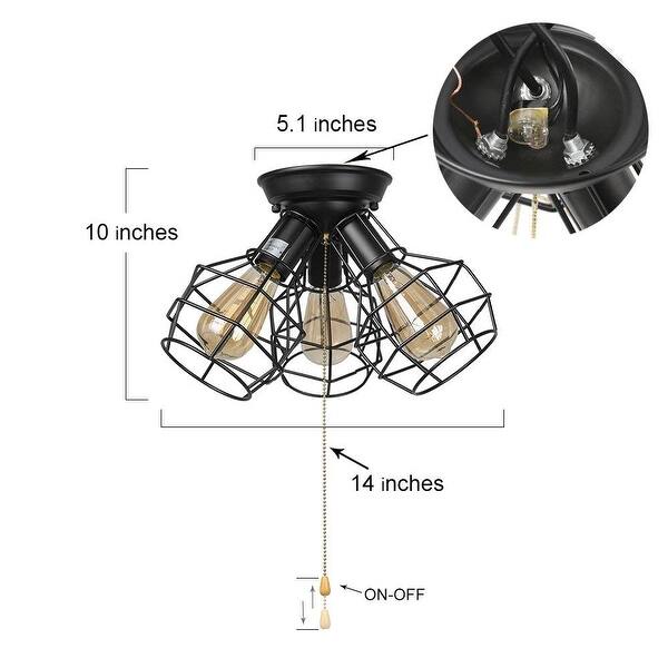 Shop 3 Light Vintage Industrial Wire Cage Pull String