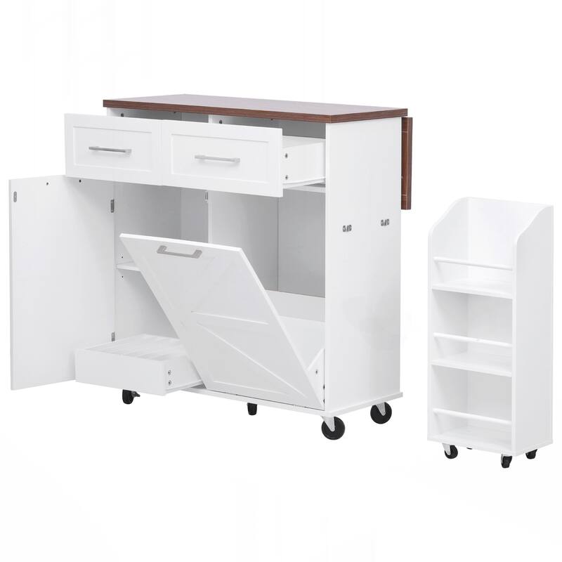 Kitchen Island with Drop Leaf, Kitchen Storage Island with Removable Side Racks, Two Drawers