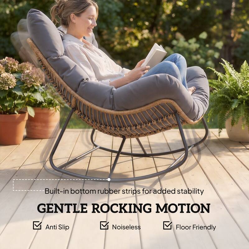 Outsunny Double Papasan Rocking Chair, Wicker Oversized Indoor Outdoor Rocking Chair with Cushion