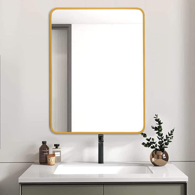 Bathroom Mirror for Over Sink Wall Mirror Metal Frame Rounded Rectangular Vanity Mirrors for Bedroom Living Room Entryway Decor - 24" x 32" - Gold