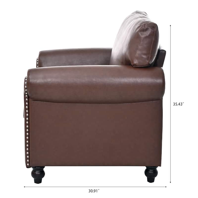 Brown PU 37.4" Accent Chair with Nailheads