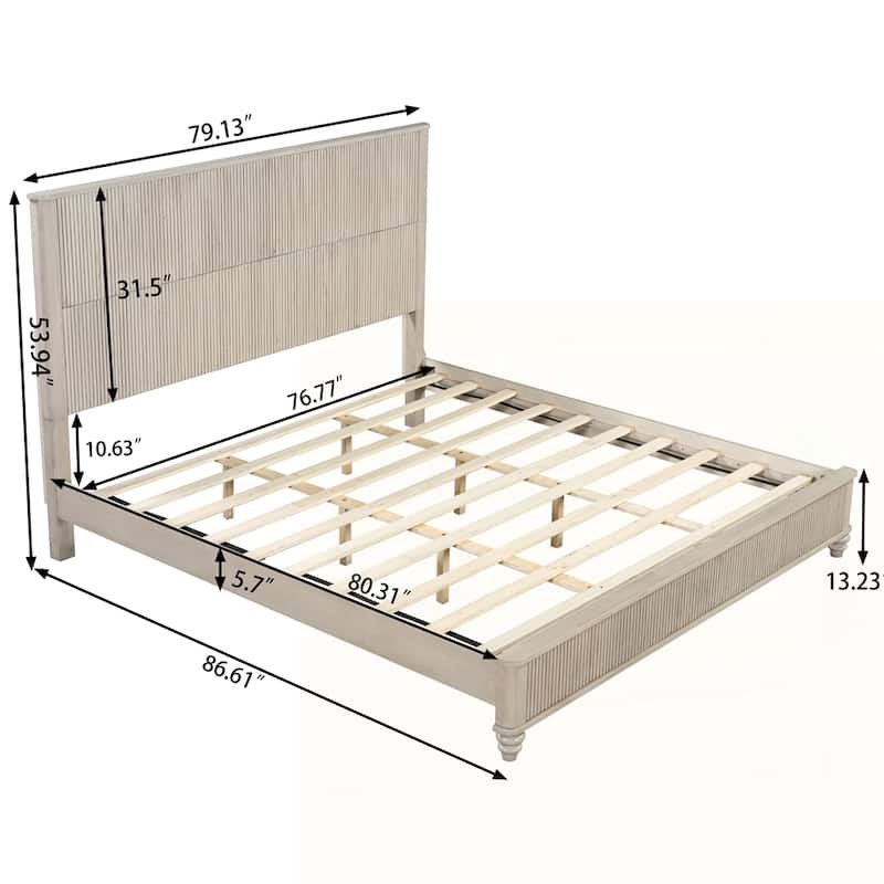 Solid Wood Bed Frame with Tall Headboard