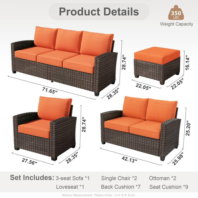 XIZZI Outdoor Patio Rattan Wicker Furniture Conversation Set