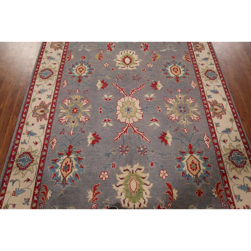 Gray Floral Oushak Oriental Area Rug Hand-Knotted Wool Carpet - 6'0" x 8'11"