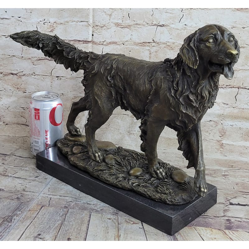 Golden Retriever Dog Bronze Statue Sculpture Figure On Marble Base Signed Art