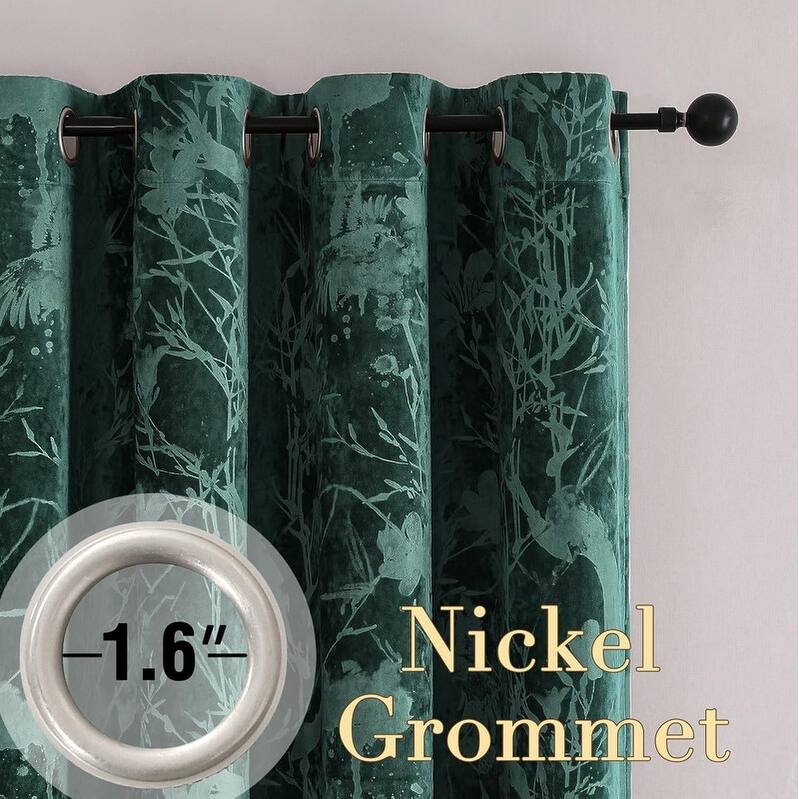 Bedroom Thermal Insulating Birds and Lotus Floral Pattern Curtains 96 Inches