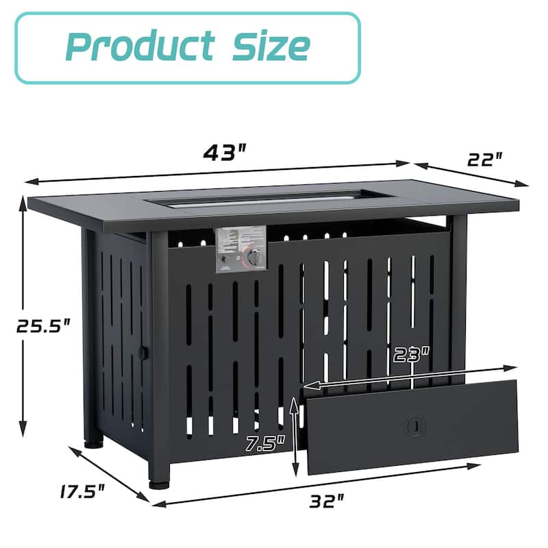 Furniwell 43" Fire Pit Patio Propane Gas Fire Pit Table 50000 BTU Fire Table - 43 inch