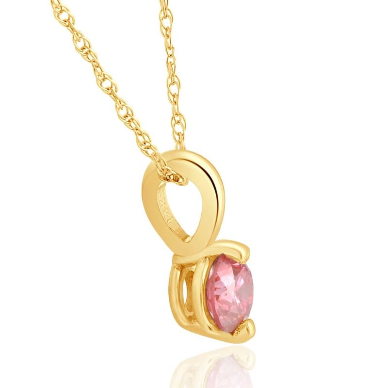 1/4Ct Pink Diamond Solitaire Pendant Yellow Gold 18" Necklace Lab Grown