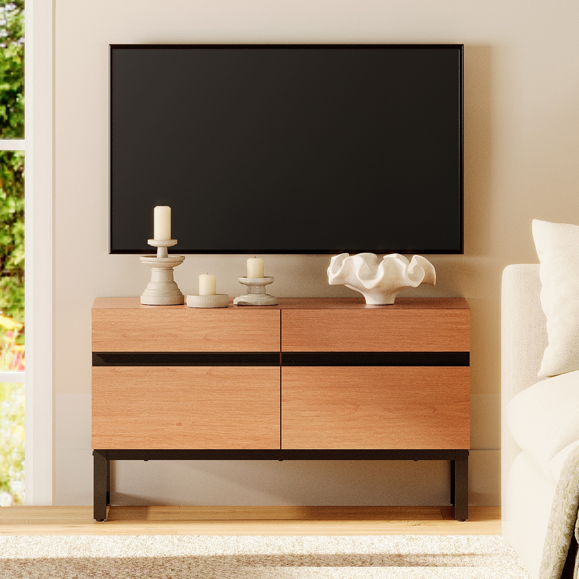 WAMPAT Modern TV Stand Entertainment Center TV Console with Storage Cabinets