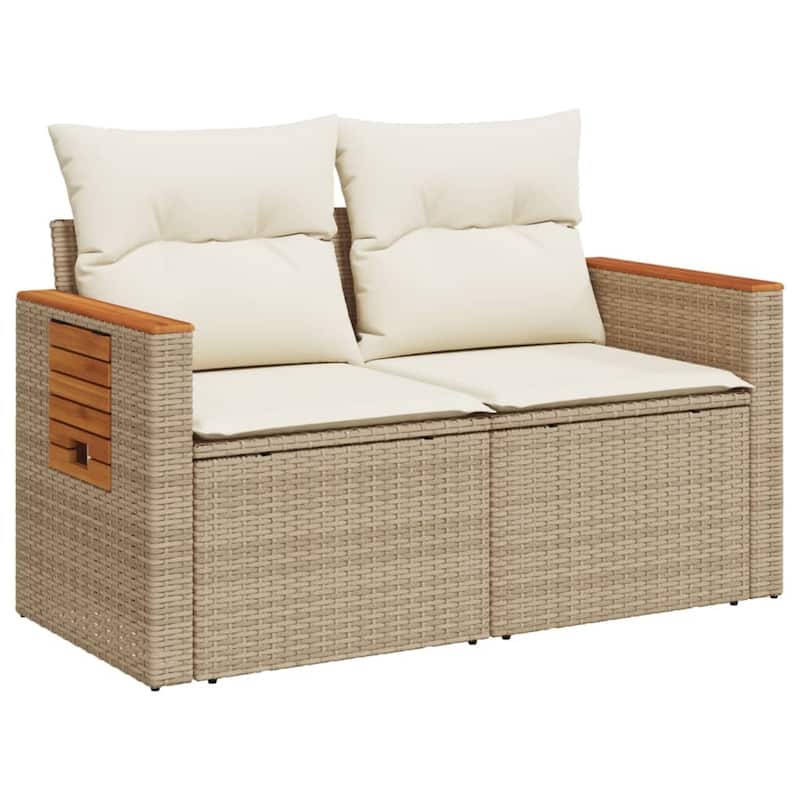 vidaXL Patio Sofa with Cushions Outdoor Seat Sectional Sofa 2-Seater Poly Rattan - 24.4 x 48.8 x 27.2 in