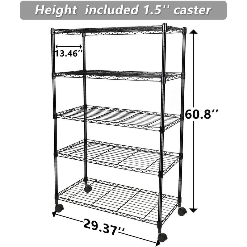 Simple Deluxe Heavy Duty 5-Shelf Shelving Unit, 29" D x 14"W x 61" H, 5 Tier, Black