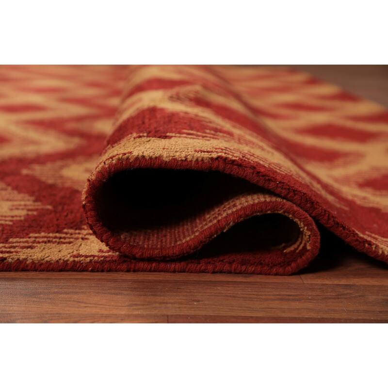 Hand Knotted Oriental 100% Wool Carpet Modern Geometric Red Moroccan Area Rug - 9' 7'' X 7' 11''