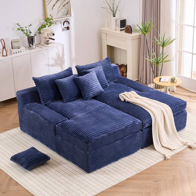 Oversized Corduroy Upholstered Chaise Lounge Sofa / Double Single Side Arm Sleeper Sofa Couch / Modular Recliner Sofa