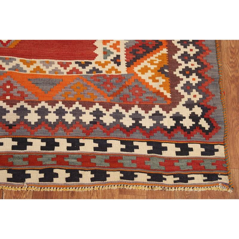Kilim Qashqai Persian Vintage Rug Hand-Woven Orange Wool Carpet - 4'5"x 7'4"