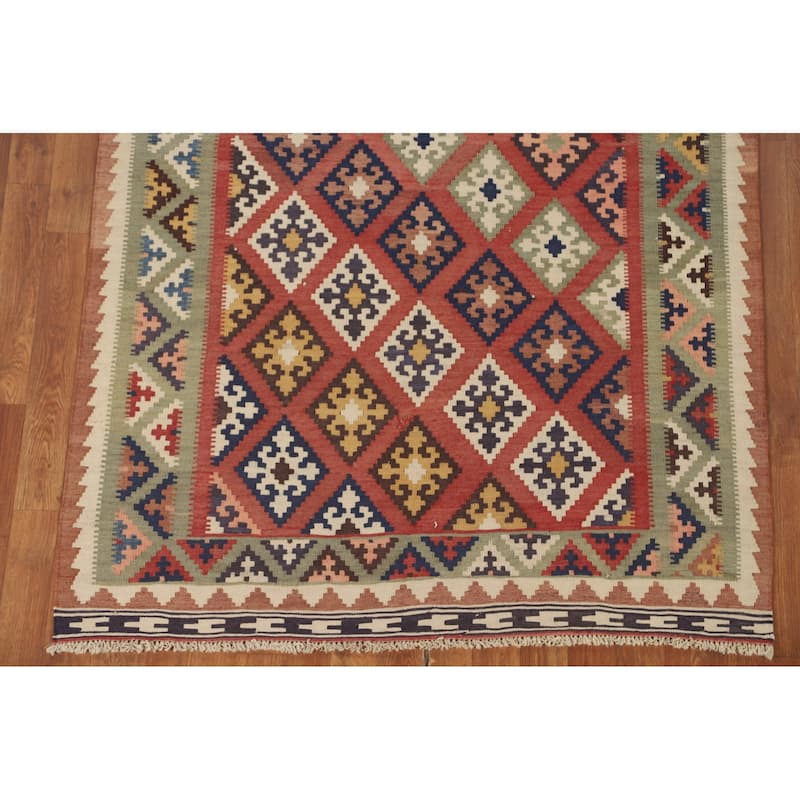 Orange Kilim Qashqai Persian Vintage Hand-Woven Wool Carpet - 4'2" x 6'2"