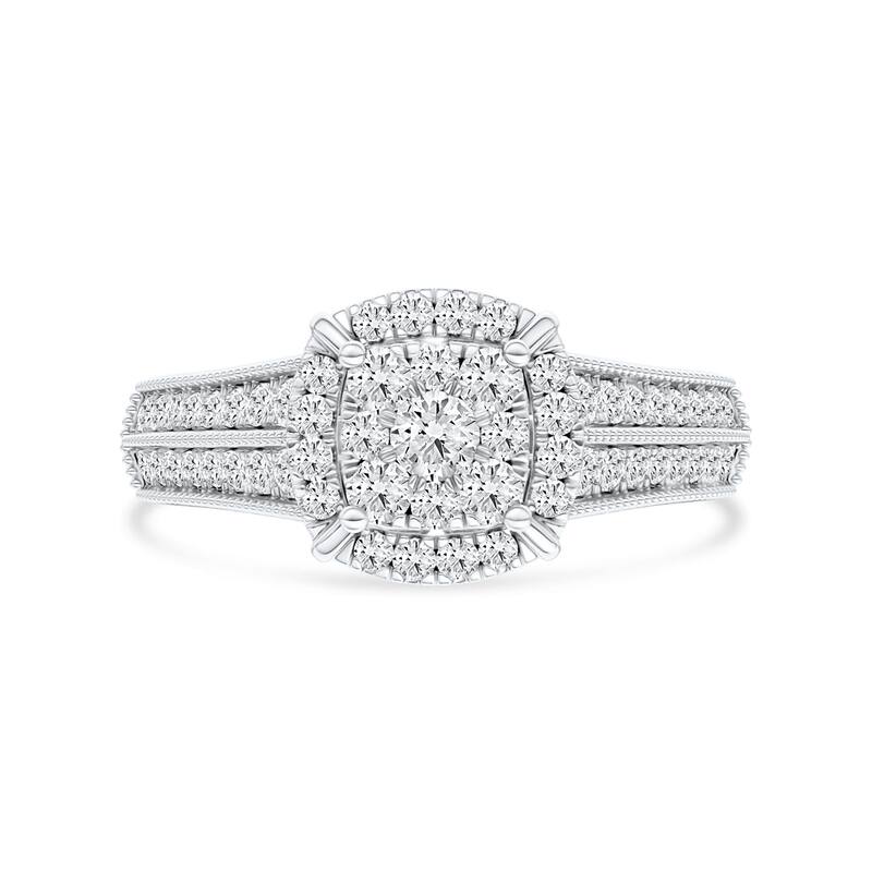 1/2ct TDW Diamond Cluster Halo Engagement Ring in 10K White Gold for Women
