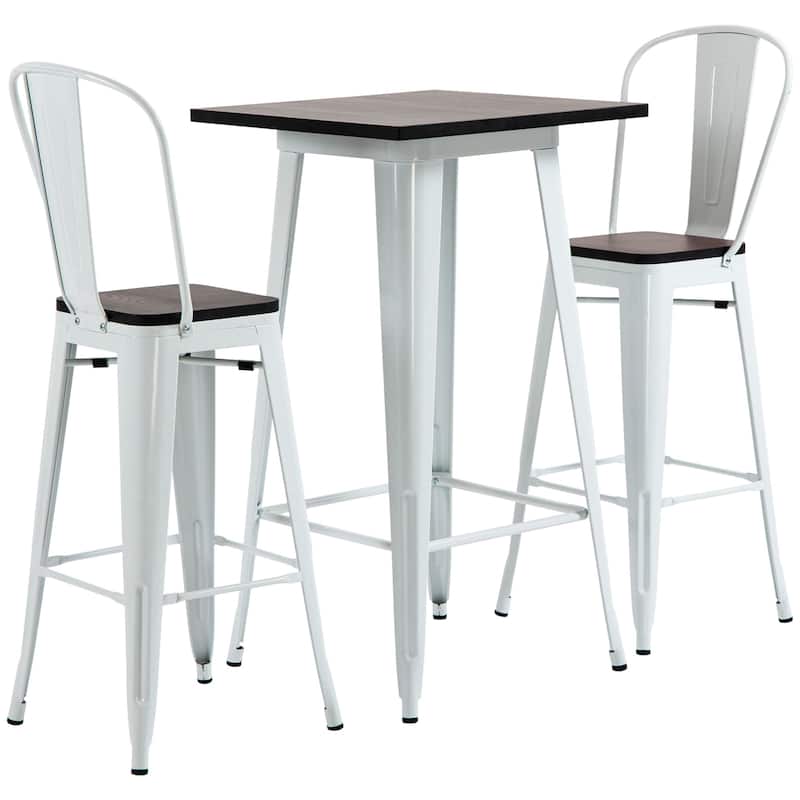 HOMCOM 3 Piece Bar Table Set with 1 Table, 2 High Back Chairs and Metal Frame with Footrests for Home