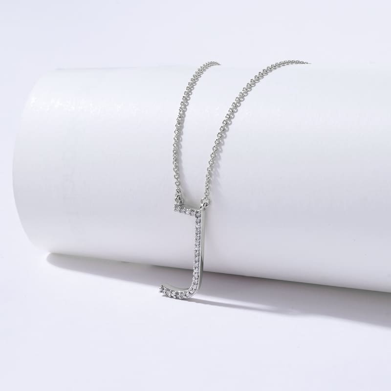 1/20ct TDW Diamond Classic Initial Pendant Necklace in Silver for Women - J - White