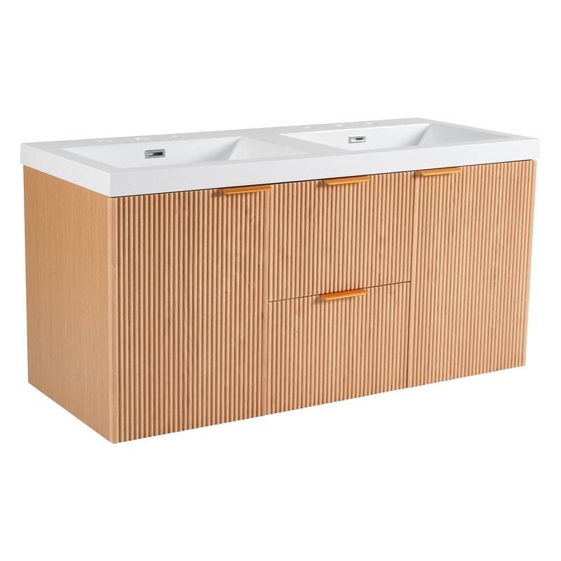 47.24" Wall-Mounted Double Bathroom Vanity with SMC Top, Modern Floating Cabinet with Soft-Close Doors & Drawers