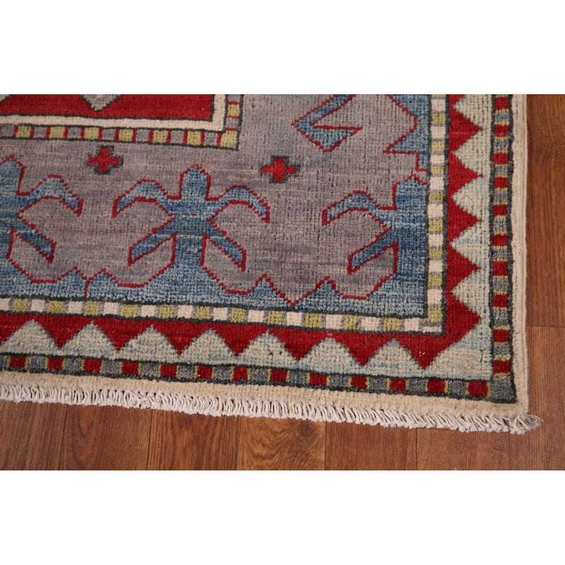 Geometric Kazak Rug Hand-Knotted Dining Room Wool Carpet - 6'0" x 8'2"