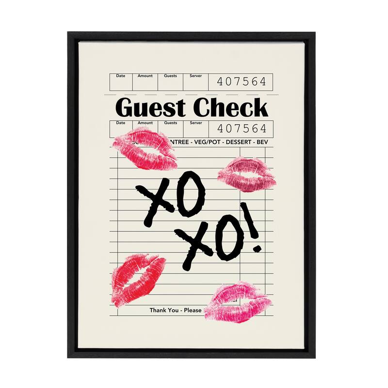 Kate and Laurel Sylvie XOXO Kisses Guest Check Framed Canvas by Alli Standefer
