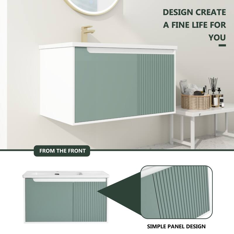 36"Wall-Mounted Bathroom Vanity with Ceramic Sink