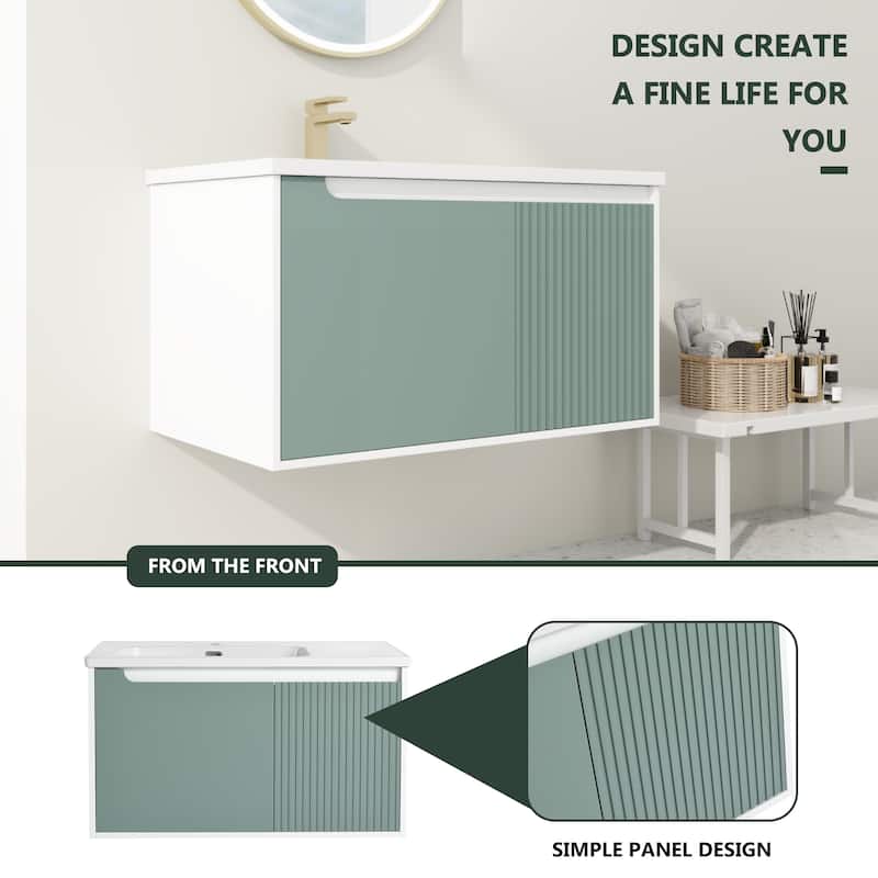 36 '' Wall-Mounted Bathroom Vanity with Ceramic Sink, Bathroom Vanity with Soft Close Door