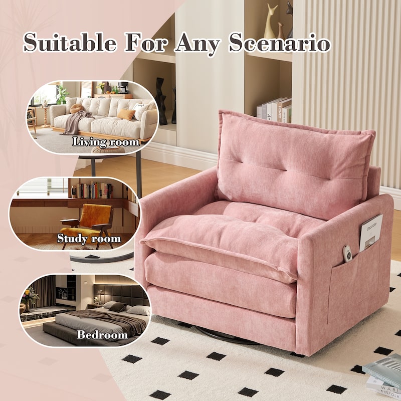 Chenille 360° Swivel Barrel Chair with Memory Foam and Side Pockets