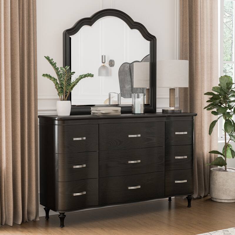 Furniture of America Seabliss Glam Solid Wood 2-piece Dresser and Mirror Set - Black