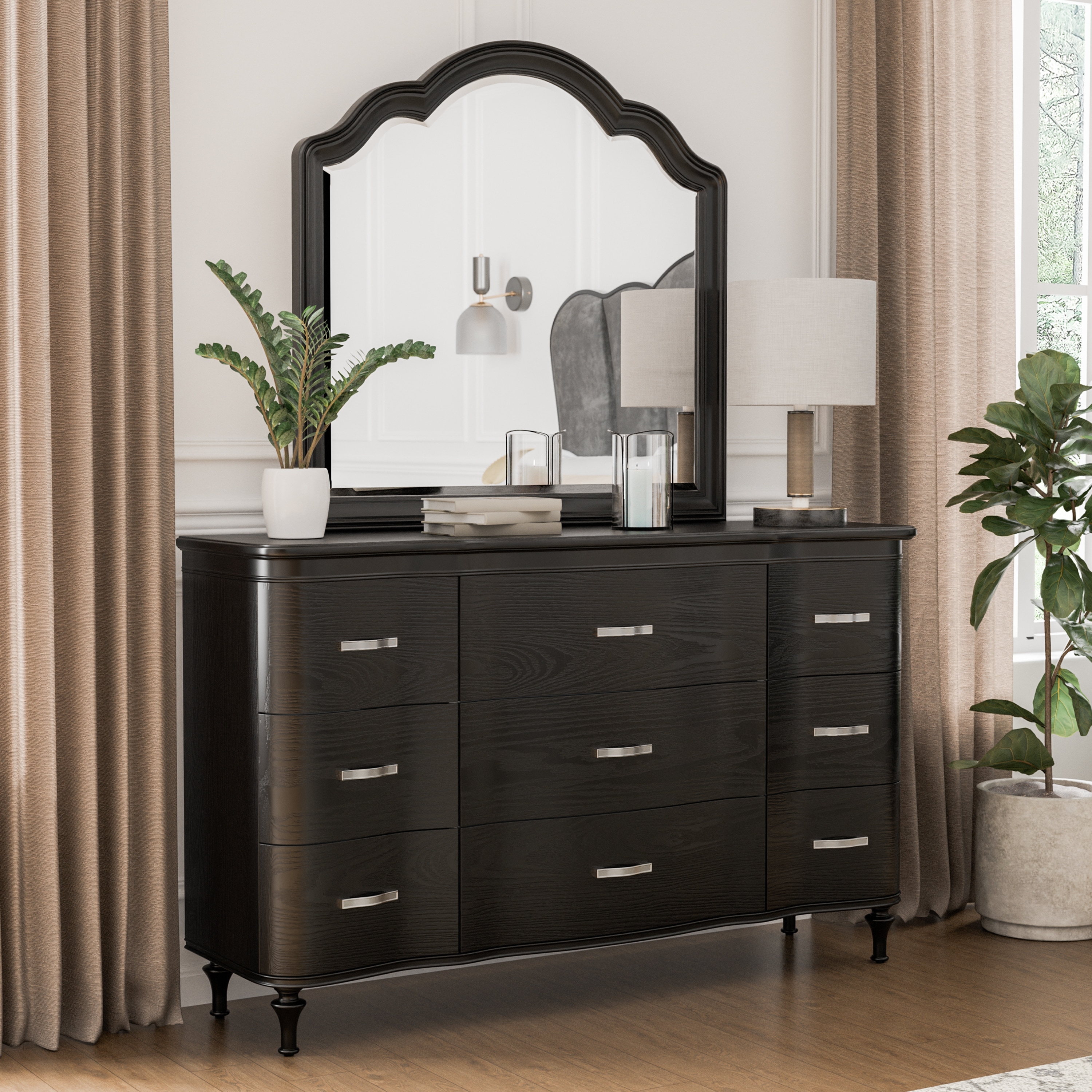 Furniture of America Seabliss Glam Solid Wood 2-piece Dresser and Mirror Set